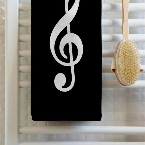 3D Rose Black Treble Notation-G Clef Musical Note Musician Gift Hand Towel, 15" x 22", Multicolor