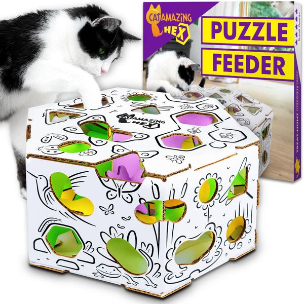 Cat Amazing HEX – Interactive Treat Maze – Cat Treat Puzzle Box – Cat Puzzle Feeder – Treat Box for Indoor Cats – Enrichment Food Dispenser Toy – Best Cat Toy Ever!