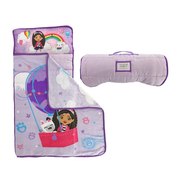 DreamWorks Gabby's Dollhouse 24"(W) X 45"(L) Soft Toddler Nap Mat with Pillow and Blanket Perfect for Preschool, Daycare, and Travel (100% Official Licensed Product)