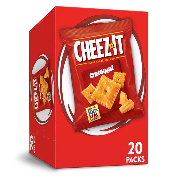 Cheez-It Cheese Crackers, Baked Snack Crackers, Lunch Snacks, Original, 20oz Box (20 Packs)