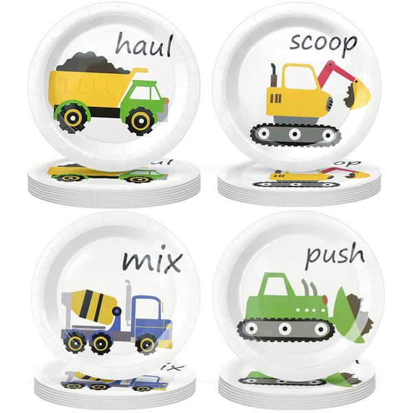 ITTEBISS 48PCS Construction Plates 7" Construction Party Plates, Construction Birthday Plates Construction Paper Plates Excavator Birthday Party Supplies for Kids Toddlers Boys Girls