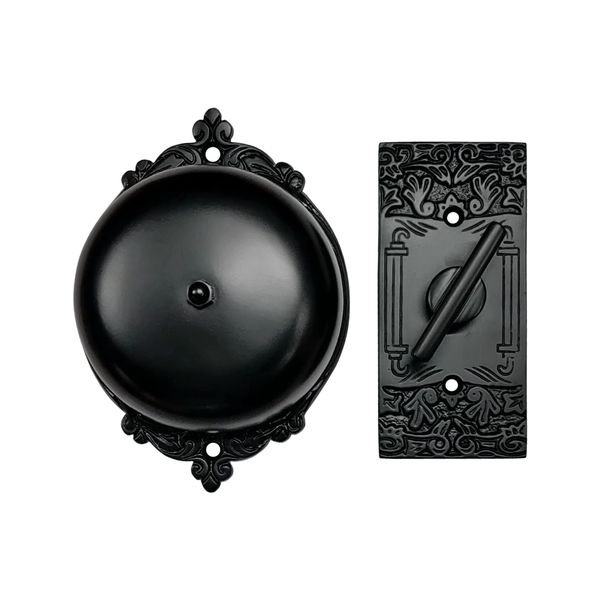 Akatva Vintage Twist Bell with Key Plate – Victorian Home Twist Bell – Mechanical Doorbell for Home – Brass Twist Calling Bell – Elegant-Finish and Durable Build (Antique Black)