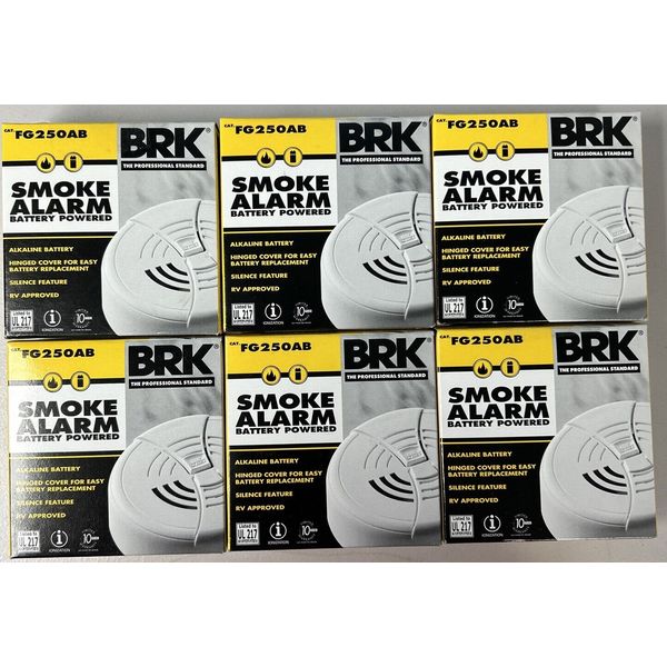 6 BRK Smoke Alarm FG250AB UL 217 Professional Standard Battery Smoke Detector