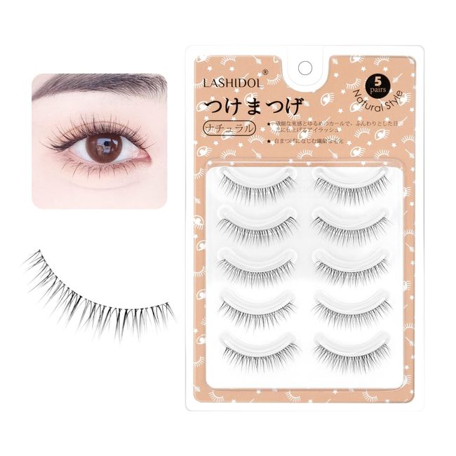 Lashidol False Eyelashes, Natural, Transparent Base, Handmade, DIY at Home, For Daily Makeup, 5 Pairs (Daily Idol)