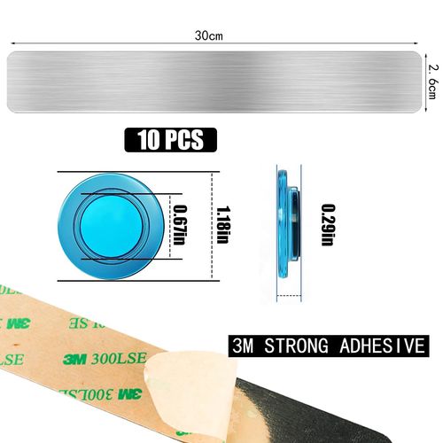 Frameless Magnetic Stainless Iron Board Strips, Adhesive Backing Bulletin Bar Board with 10 Pieces Colorful Magnet, Memo Strip for Office Home 4Pcs
