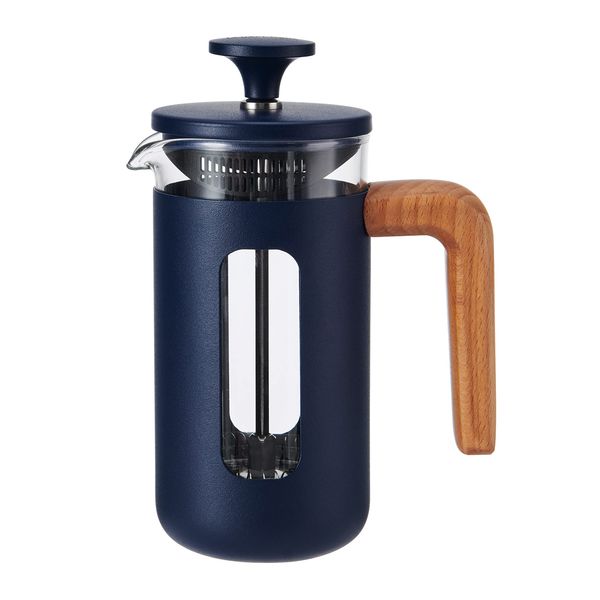 La Cafetière Pisa Cafetière, 3-Cup/350ml, Heat-Resistant Borosilicate Glass and Stainless Steel with Easy-Grip Plunger, Small French Press Coffee Maker for Loose Tea and Ground Coffee, Navy