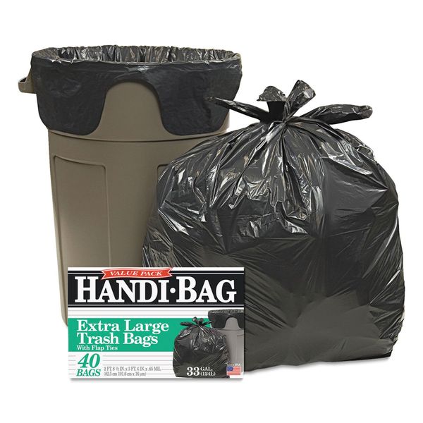 Handi-Bag HAB6FTL40 Super Value Pack Trash Bags, 33gal, .65mil, 32.5 x 40, Black (Box of 40)