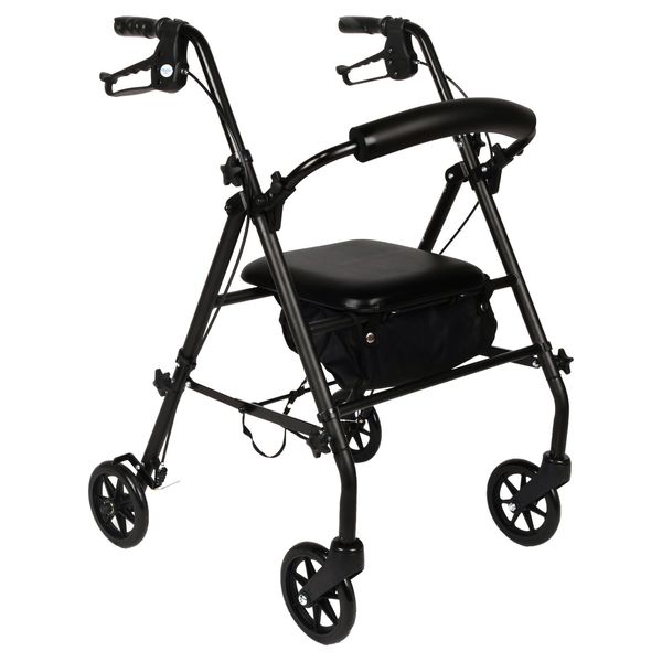 Rolling Walker Seniors Rollator Seat Wheels Use Sturdy Non Corrosive Frame Black