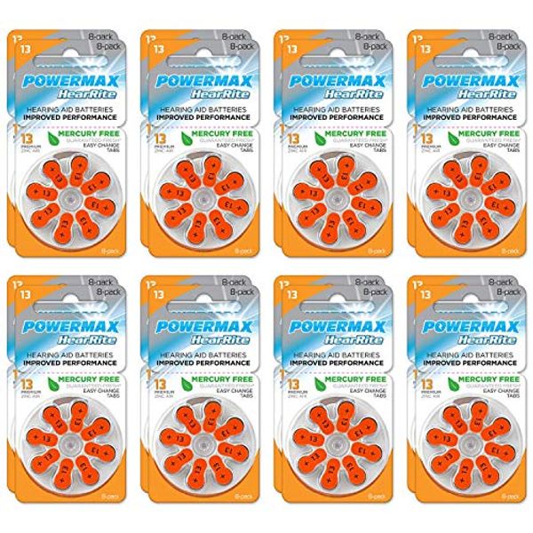 Powermax Size 13 Hearing Aid Batteries, Orange Tab, 128 Count