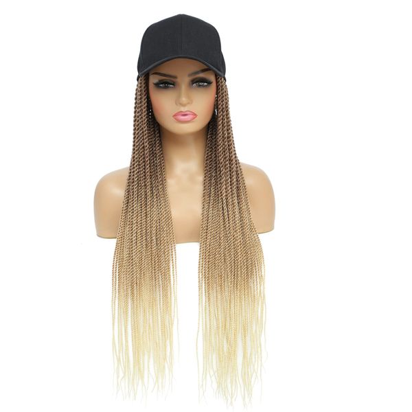 AliRobam Hat Wigs Baseball Cap with Senegalese Twist Braids Hair extensions Hat With Braided Hair attached for Black White woman (24inch, Tbrown blonde)