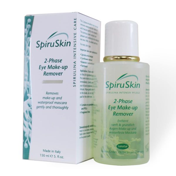 SpiruSkin 2-Phase Eye-Make-up Remover with ProVitamin B5, Spirulina, Amino Acids, Vitamins with Corn Fower and Chamomile Extract (Bisabolol), 150ml
