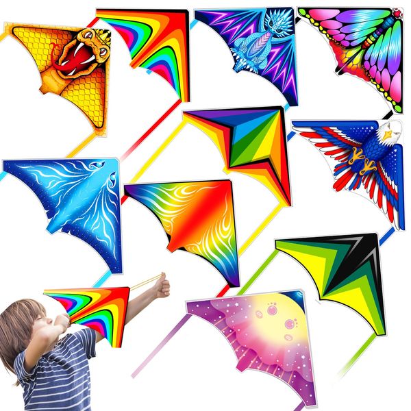 Tcvents 8 Pack Mini Kites for Boys Girls 3-5 6 7 8 Gift, Small Finger Launcher Kites Bulk Easy to Fly Ejection Kite for Kids Teens Ages 4-18 Beach Park Graden Backyard Outdoor Sports Flying Toys, A