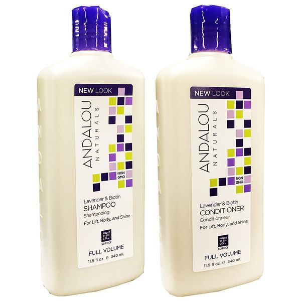 Andalou Naturals Lavender & Biotin Full Volume Shampoo & Conditioner Hair Loss Solution With Biotin Growth Serum, Aloe Vera Extract and Jojoba Oil For Men & Women, 11.5 fl. oz. each