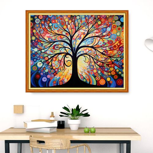 Dimensean Stamped Cross Stitch Kits Full Range of Embroidery Patterns Starter Kits for Beginners Adult or Kids DIY Cross Stitches Needlepoint Kits 11CT-Colorful Starry Sky Tree 16x20 inch