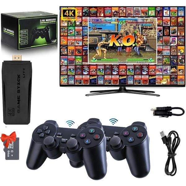 Wireless Retro Game Console,Retro Play Game Stick,Nostalgia Stick Game,4K HDMI Output,Plug and Play Video Game Stick Built in 12000 Games + (64G) sd Card