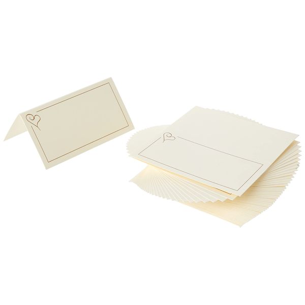 Neviti Contemporary Heart Wedding Place Cards - Ivory/Gold - 50 Pack