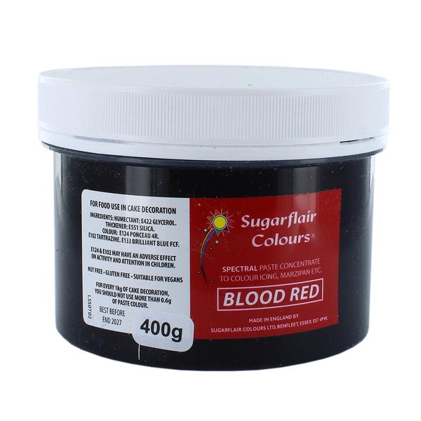 Sugarflair Colours Spectral Paste, Blood Red Food Colouring, Highly Concentrated for Use with Sugar Pastes, Buttercream, Royal Icing or Cake Mix, Vibrant Colour Dye, 400g (Pack of 1)