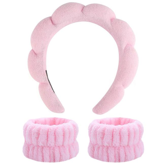 KGDUYC Haarband Kosmetik,Set mit 3 rosa Damen-Haargummis für Hautpflege, Gesichtsreinigung und Make-up-Accessoires