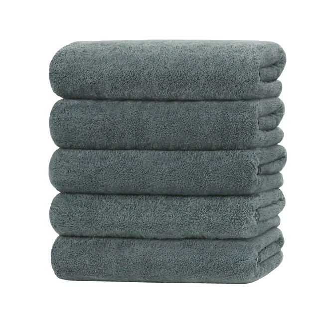 Microfiber Bath Towels, Set of 5, Absorbent, Thin Towels, Plain, Easy to Dry, Soft, Antibacterial, Odor Resistant, Skin-friendly, Fluffy, Home, Commercial Use, Durable, Low Fiber Dropping (60 x 120, Blue)