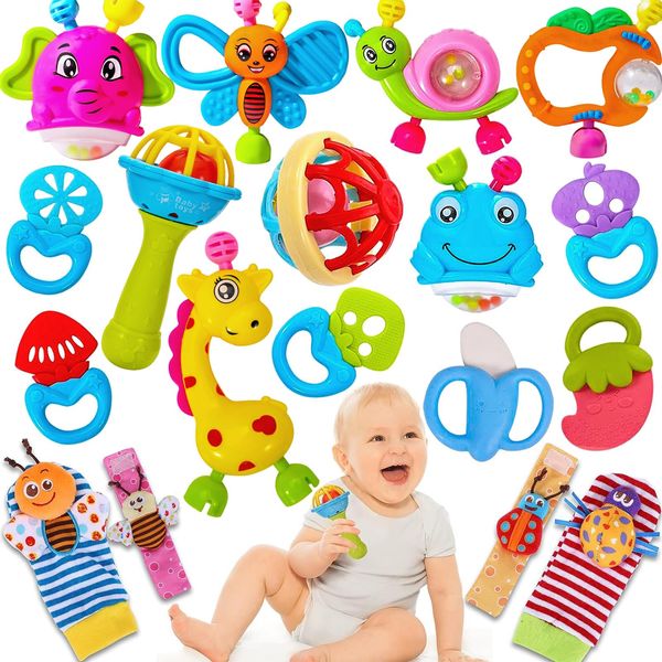 AZEN 18Pcs Baby Toys 3-6 Months, Baby Rattles 0-6 Months, Newborn Infant Baby Toys 0-3 Months, Baby Rattles 0-6 Months, Baby Toys 6 to 12 Months, Baby Boy Girl Gifts Set