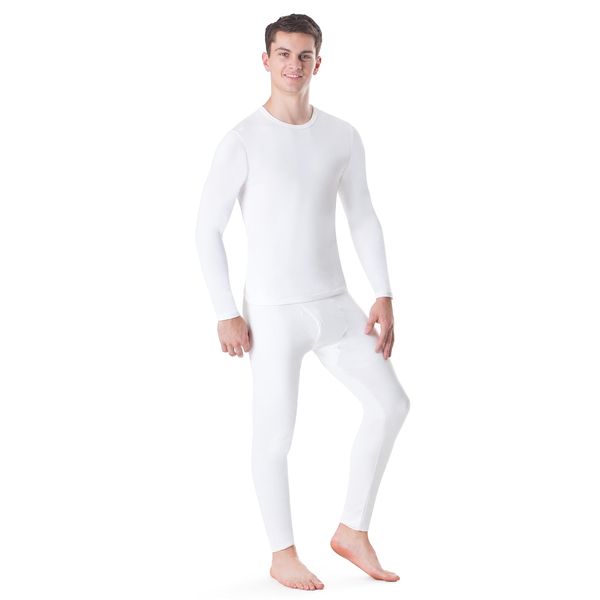 Rocky Thermal Underwear for Men (Long Johns Thermals Set) Shirt & Pants, Base Layer (White - Standard Weight/Large)