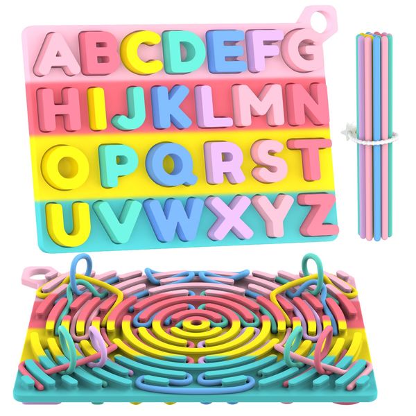 Silicone Alphabet Puzzle, ABC Letter Puzzle for Toddlers 1 2 3 4 5 Year Old, 2 in 1 Alphabet Learning Toys with Alphabet Board & Letter Blocks, Preschool Puzzles Educational Toys for Kids