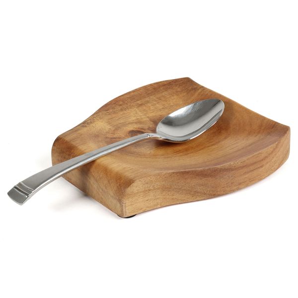 Potted Pans Wooden Spoon Rest - Acacia Wood Stove Top Spoon Holder with Grips