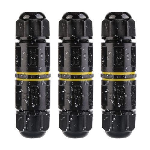 Cable Connector Waterproof IP68, Vegena Junction Box 5-Pin Connection Box Outdoor Cable Lugs Earth Cable Connection Sleeve 2 Way for Diameter 5-14 mm Cable Diameter, Pack of 3, Black