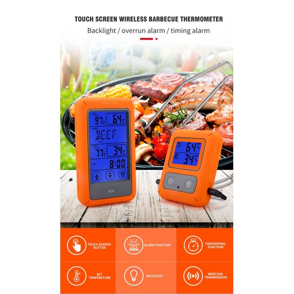 Digital Wireless Meat Thermometer,maxant Wireless Grill Thermometer with 2 waterproof probes,150 m Wireless Range Wireless Meat Thermometer for Kitchen Cooking BBQ Smoker