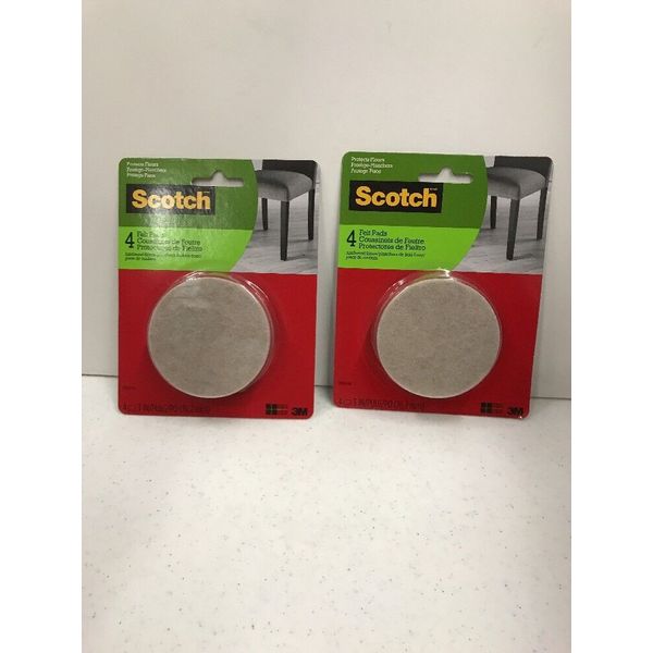 Scotch 3M Felt Pads, 8 Pads/Pack, Round Gray 2  Pack 4”