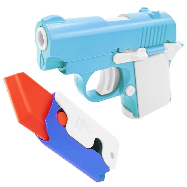 SUOXU Fidget Toy Gun Set-Sensory toy stress relief pistol Shaped Fidget Slider,Stress Anxiety Pressure Relieving Toy,Great for Adults & Children,Relaxing Toy,Gift Idea for Boyfriend (Blue)