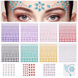 Chicque Rhinestone Face Gems Mermaid Cross Chest Gem Crystal Eyes Face  Stickers Jewels Body Rave Festival Party Face Jewelry for Women and Girls  2PCS