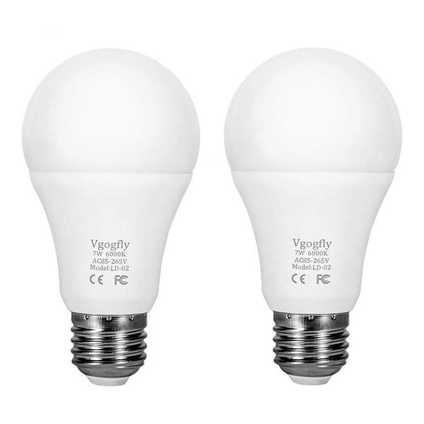 Dusk to Dawn Light Bulb 7W E26 Smart Sensor LED Bulbs Built-in Photosensor Detection with Auto Switch Outdoor Indoor LED Lighting Lamp for Porch Front Door Garage Basement (Cool White, 2 pack)