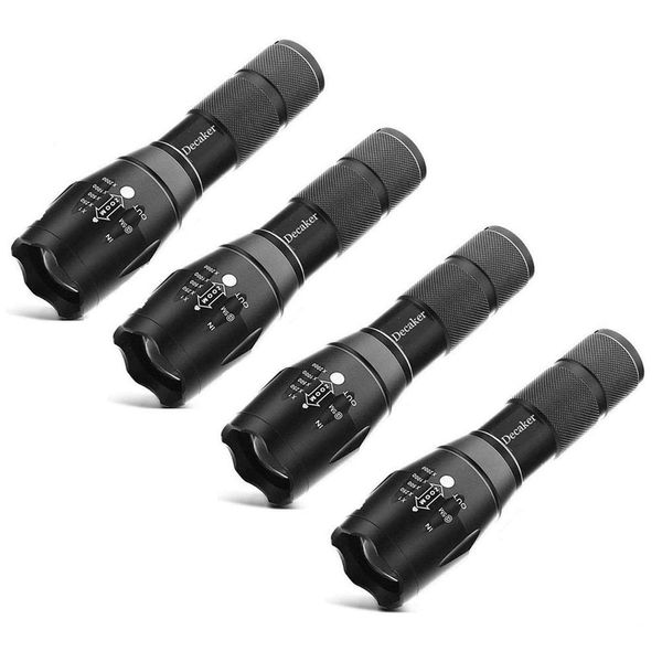 Decaker 4 Pack Tactical Flashlight, Super Bright 1200 Lumens 5 Light Modes Zoomable LED Flashlights Torch for Hurricane,Camping,Home Emergency