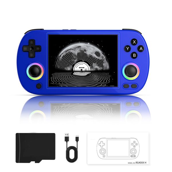 RG40XX H Retro Handheld Game Console,4.0 Inch IPS Screen Built-in 128GB TF Card Linux ystem Games Consoles,with RGB Colorful Joystick Lighting,Portable Casual Game Console 5500+Classic Games(Blue)