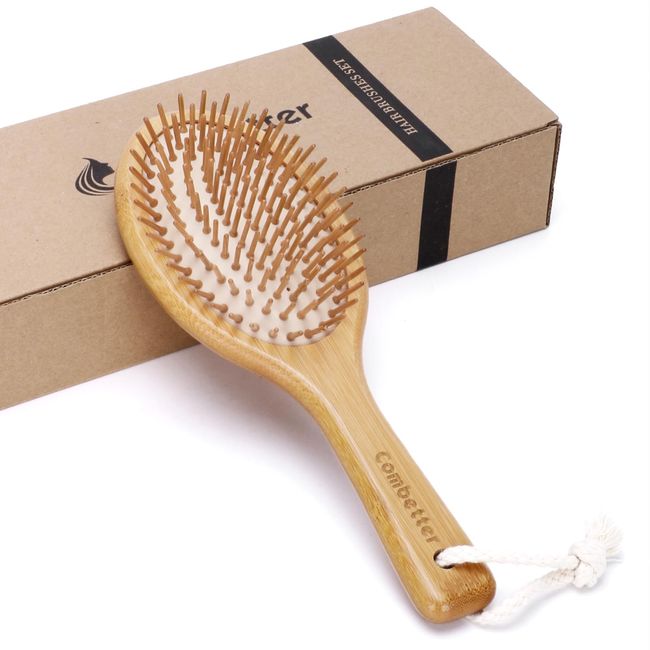 Combetter Bamboo Hair Brush, Natural Paddle Brush to Soften and Improves Hair Texture - Soothing Massage to improve Dandruff Eco-Friendly Wooden Comb for All Hair Types