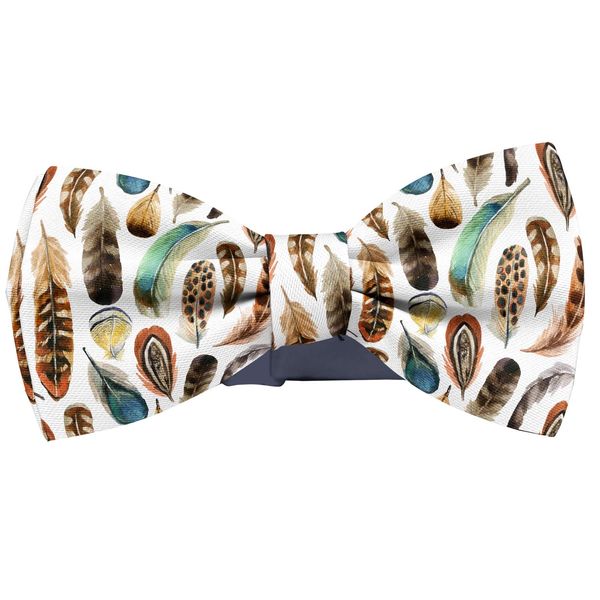 KAWAMOUSE Adjustable Pre-tied bow tie for Men (Watercolor Colorful Feather Pattern) Elegant Cute Bowties for Dogs Cats Pets