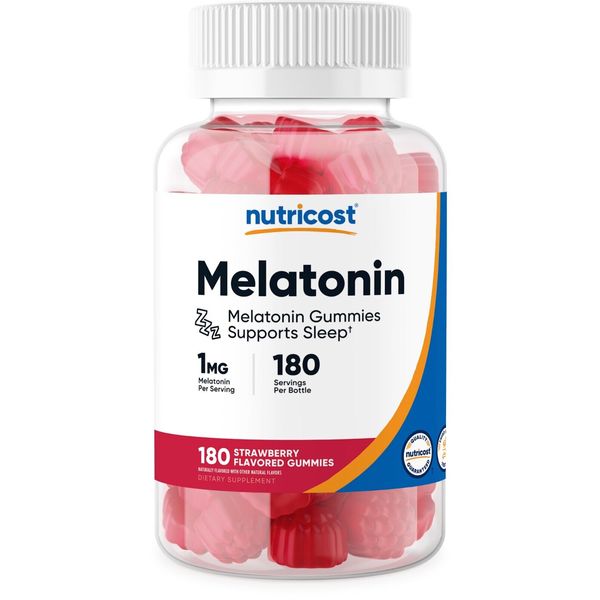 Nutricost Melatonin 1mg, 180 Gummies - Strawberry - No Corn Syrup, Non-GMO