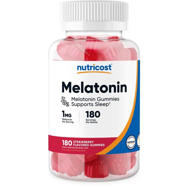 Nutricost Melatonin 1mg, 180 Gummies - Strawberry - No Corn Syrup, Non-GMO