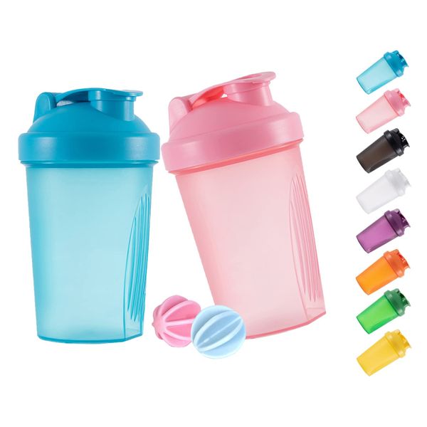 ANNAKIKI Shaker Bottle Protein Shakes and 16-Ounce/400ML Shaker Bottle with Wire Whisk Balls,Free of BPA plastic (Blue+Pink(2PCS))