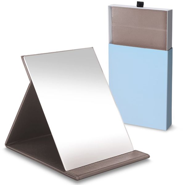 ICHIFUJI Standing Mirror, Tabletop Mirror, Stand Mirror, Makeup Mirror, Freely Adjustable Angle, Foldable, (M, Greige)