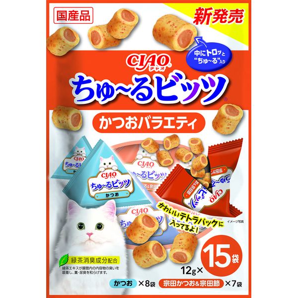 Ciao Cat Treats Churu Ru Bits Bonito Variety Cats, Assorted of 15