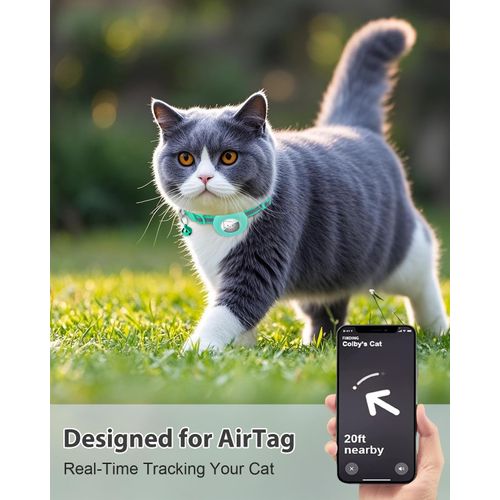Joytale Reflective AirTag Cat Collar, Breakaway Buckle, 2 Pack Lightweight AirTag Holder Pet Collars with Bell, Adjustable 7.5-12.5 Inch for Girl Boy Cats Kitten Puppy, Teal