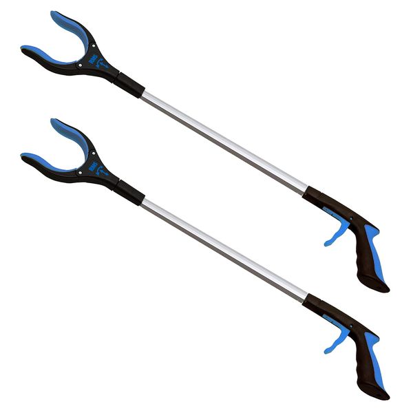 2-Pack 34 Inch Extra Long Grabber Reacher with Rotating Jaw - Mobility Aid Reaching Assist Tool (Blue)