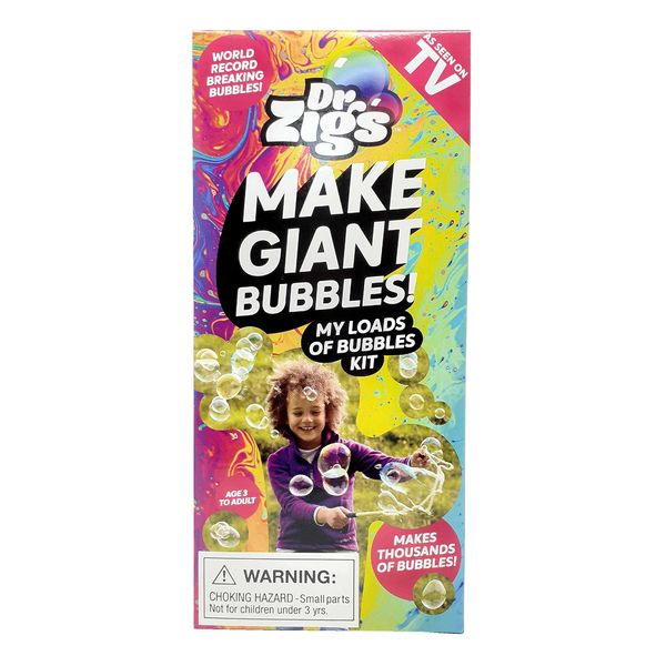 Dr Zigs Giant Bubbles for Kids - Easy to Use Sensory Toys, All-in-One Kit with Multi Bubble Wand and Bubble Solution. Plant-Based Bubble Mixture Makes 1000's of Magnificent Bubbles.