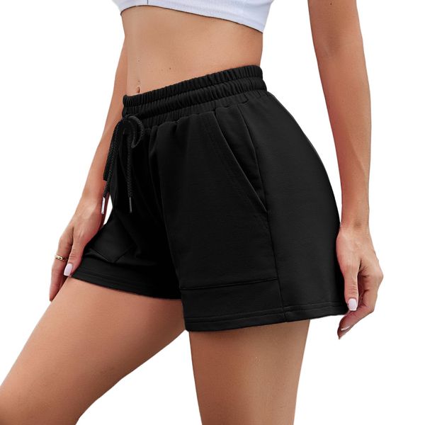 Irdcomps Kurze Hose Damen Shorts Sportshorts Jogginghose Kurz Baumwolle Laufhose Basketball Shorts Trainingshose High Waist Atmungsaktiv Sommer Running Basketball Schwarz M