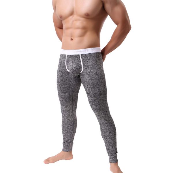 KAMUON Men’s Low Rise Pouch Underwear Pants Long Johns Thermal Bottoms Leggings (US L = Asian Tag XL : Waist 34"-36", Black #2)