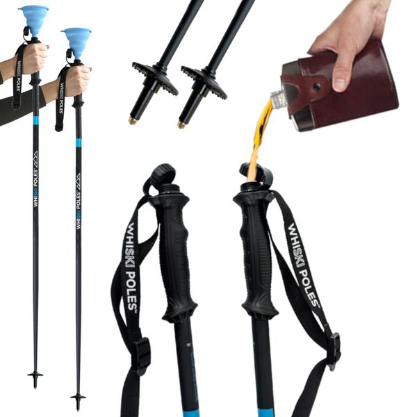 WhiSki Poles Original Best Gift for Skiers - SKI Pole FLASKS Holding 16 oz + Free Collapsible Funnel + Stickers