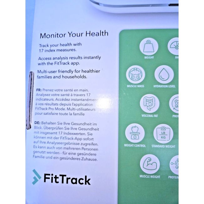 Fit Track Scale Dara BMI Digital Body Analysis Wt Lb Body Fat FitTrack  Bluetooth