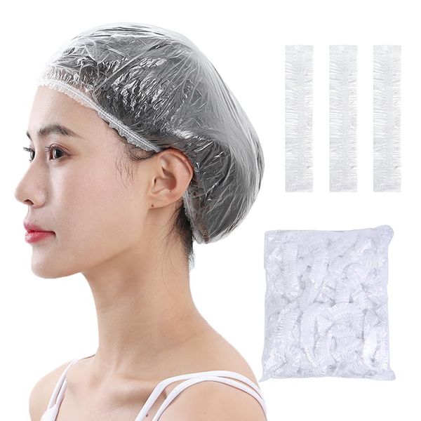 Shower Cap, Disposable Shower Cap, 100 Pieces, Individual Packaging, 9.8 inches (25 cm), Unisex Hair Prevention, For Bathing, Cooking, Guest Cap, For Commercial Use, Work, Transparent